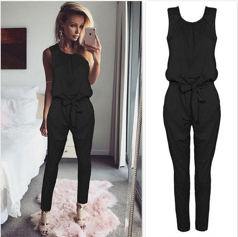 Image of ZOGAA Summer Hot Sexy Sleeveless Jumpsuit Women Long Romper New Lady Fashion Jumpsuit Coveralls Sexy Female Black Bow Jumpsuits