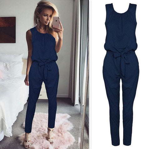 Image of ZOGAA Summer Hot Sexy Sleeveless Jumpsuit Women Long Romper New Lady Fashion Jumpsuit Coveralls Sexy Female Black Bow Jumpsuits