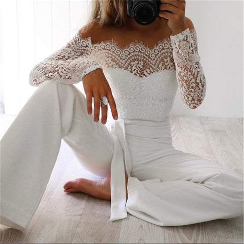 Image of hirigin Newest Women Lace Floral White Color Long Sleeve Jumpsuit Romper Clubwear Playsuit Bodycon Party Trousers female