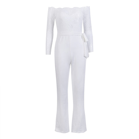 Image of hirigin Newest Women Lace Floral White Color Long Sleeve Jumpsuit Romper Clubwear Playsuit Bodycon Party Trousers female