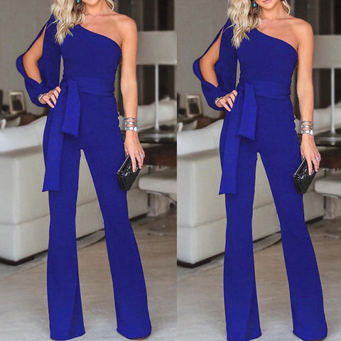 Image of Jumpsuits for women 2019 arrival Womens rompers Party Clubwear Playsuit Jumpsuit Wide Leg One Shoulder Long Trousers Pants