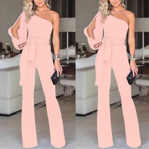 Image of Jumpsuits for women 2019 arrival Womens rompers Party Clubwear Playsuit Jumpsuit Wide Leg One Shoulder Long Trousers Pants