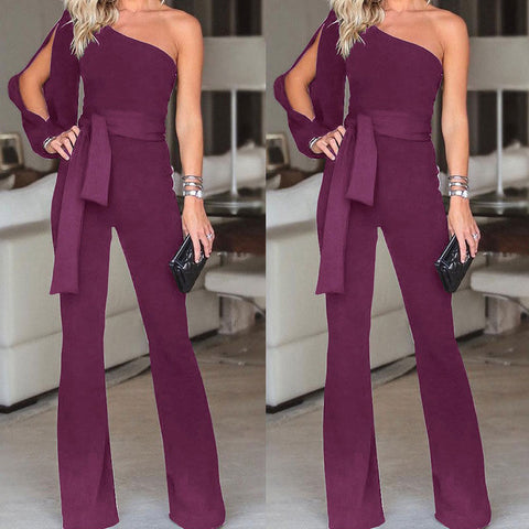 Image of Jumpsuits for women 2019 arrival Womens rompers Party Clubwear Playsuit Jumpsuit Wide Leg One Shoulder Long Trousers Pants
