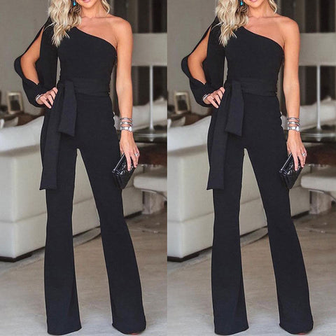 Image of Jumpsuits for women 2019 arrival Womens rompers Party Clubwear Playsuit Jumpsuit Wide Leg One Shoulder Long Trousers Pants