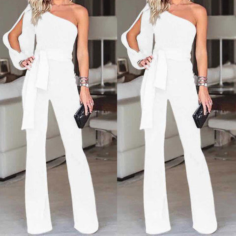 Image of Jumpsuits for women 2019 arrival Womens rompers Party Clubwear Playsuit Jumpsuit Wide Leg One Shoulder Long Trousers Pants