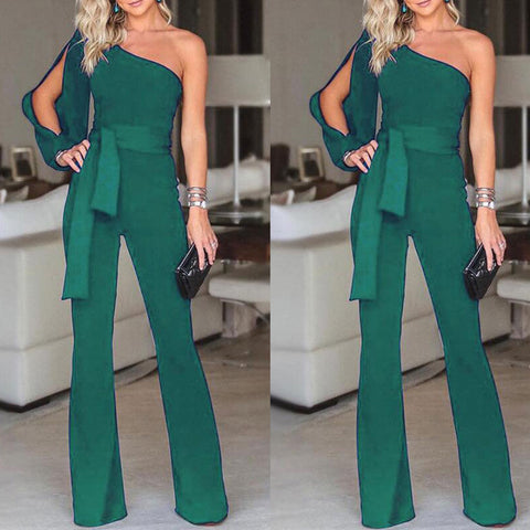 Image of Jumpsuits for women 2019 arrival Womens rompers Party Clubwear Playsuit Jumpsuit Wide Leg One Shoulder Long Trousers Pants