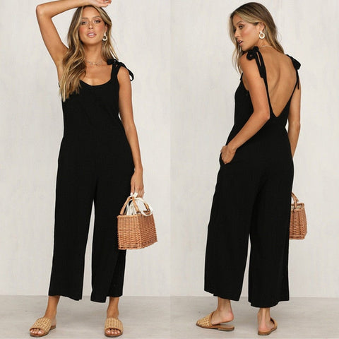 Image of Rompers 2019 Summer new Women Casual Loose Linen Cotton Jumpsuit Sleeveless Backless Playsuit Trousers Overalls