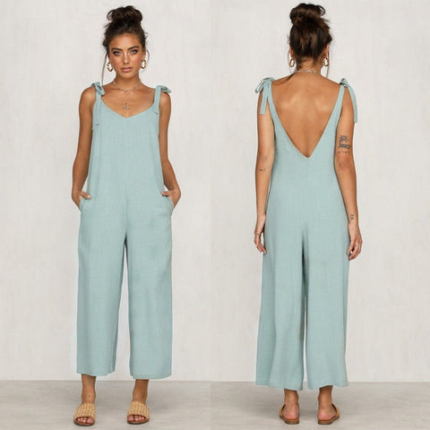 Image of Rompers 2019 Summer new Women Casual Loose Linen Cotton Jumpsuit Sleeveless Backless Playsuit Trousers Overalls
