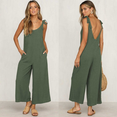 Image of Rompers 2019 Summer new Women Casual Loose Linen Cotton Jumpsuit Sleeveless Backless Playsuit Trousers Overalls