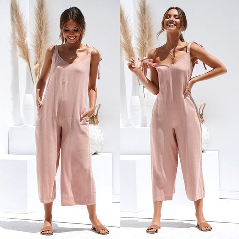 Image of Rompers 2019 Summer new Women Casual Loose Linen Cotton Jumpsuit Sleeveless Backless Playsuit Trousers Overalls